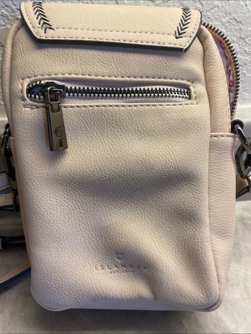 Islander Cream Leather & Blue Wool Messenger Crossbody